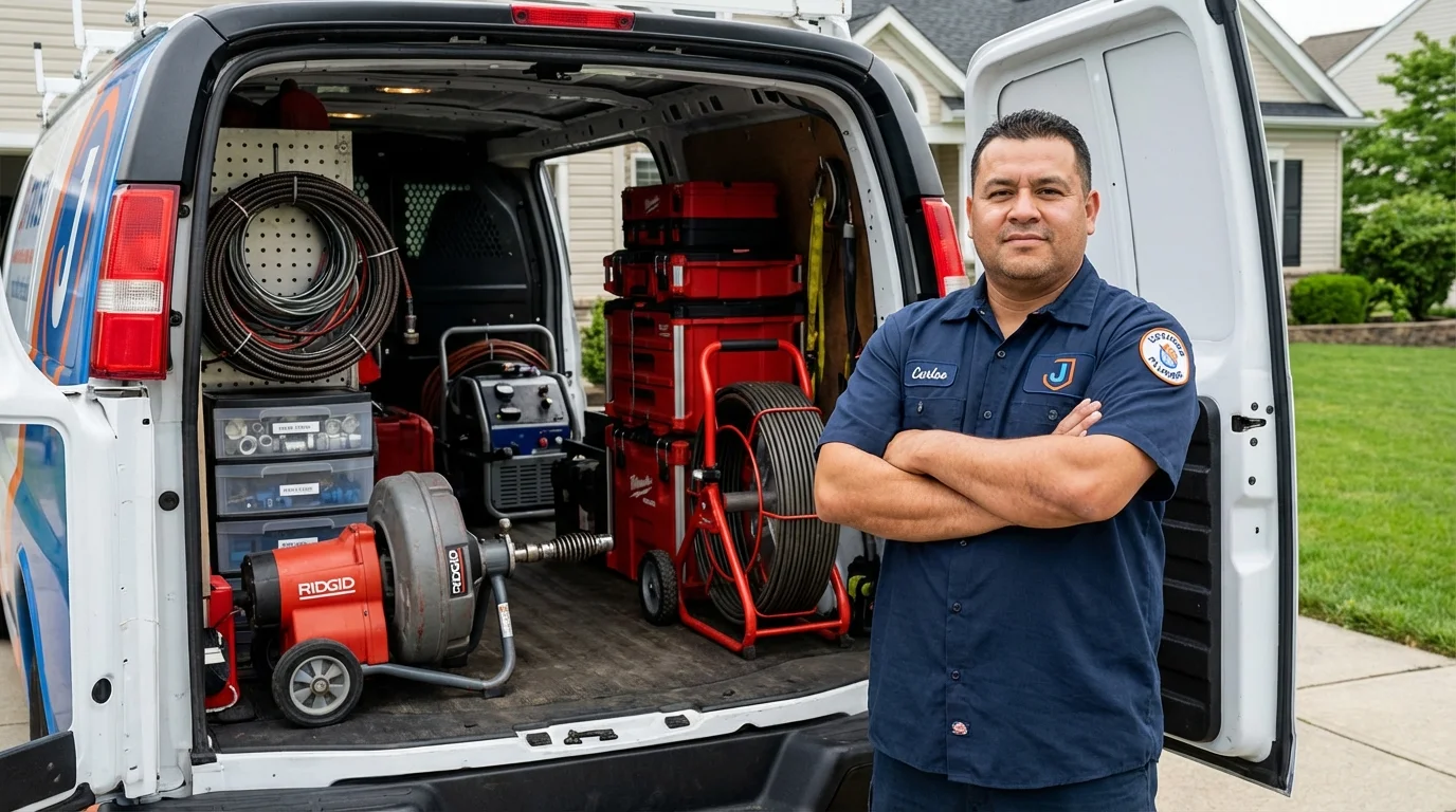 Professional drain cleaning equipment and Johns Plumbing LLC plumber in Flora